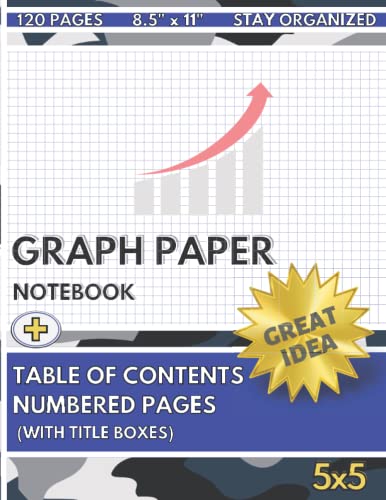 Graph Paper Notebook: Grid Paper Notebook, Numbered Pages with Title Boxes and Table of Contents Organizer- Grid Paper for Math and Science Students, Quad Ruled 5x5 (120 Pages, 8.5 x 11)