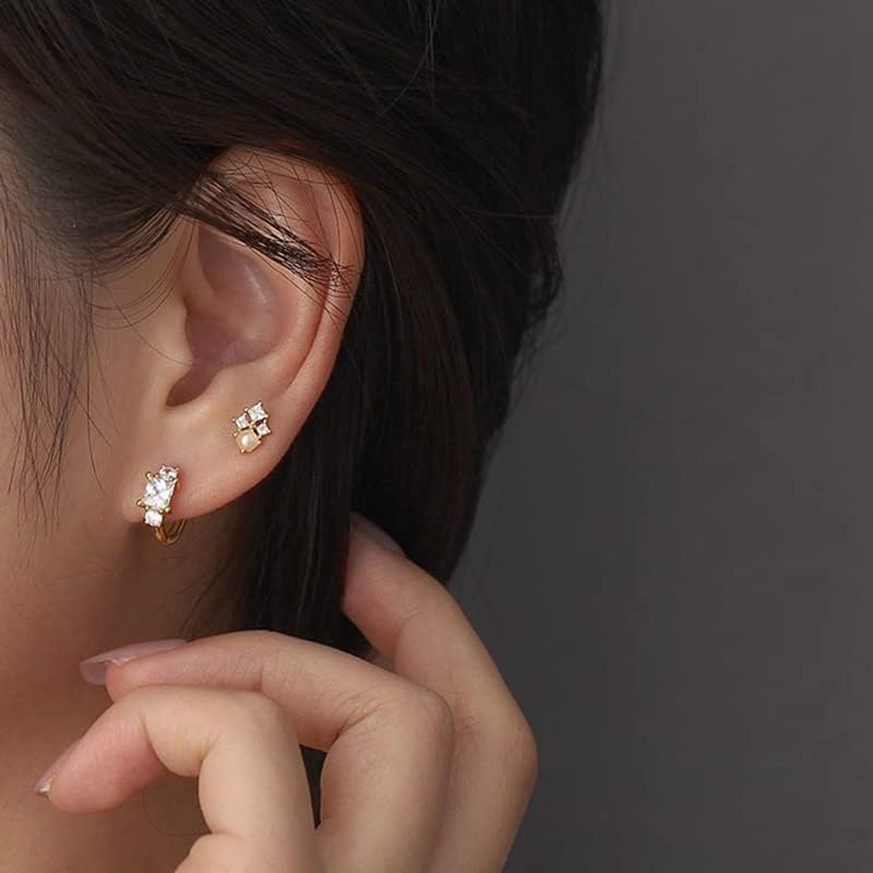 14K Gold Moissanite Hoop Earrings for Women, Delicate Four-Pronged Square & Round Design, Elegant Huggie Earrings, Ideal Fashion Jewelry Gift for Mom, Girlfriend, Wife - Image 3