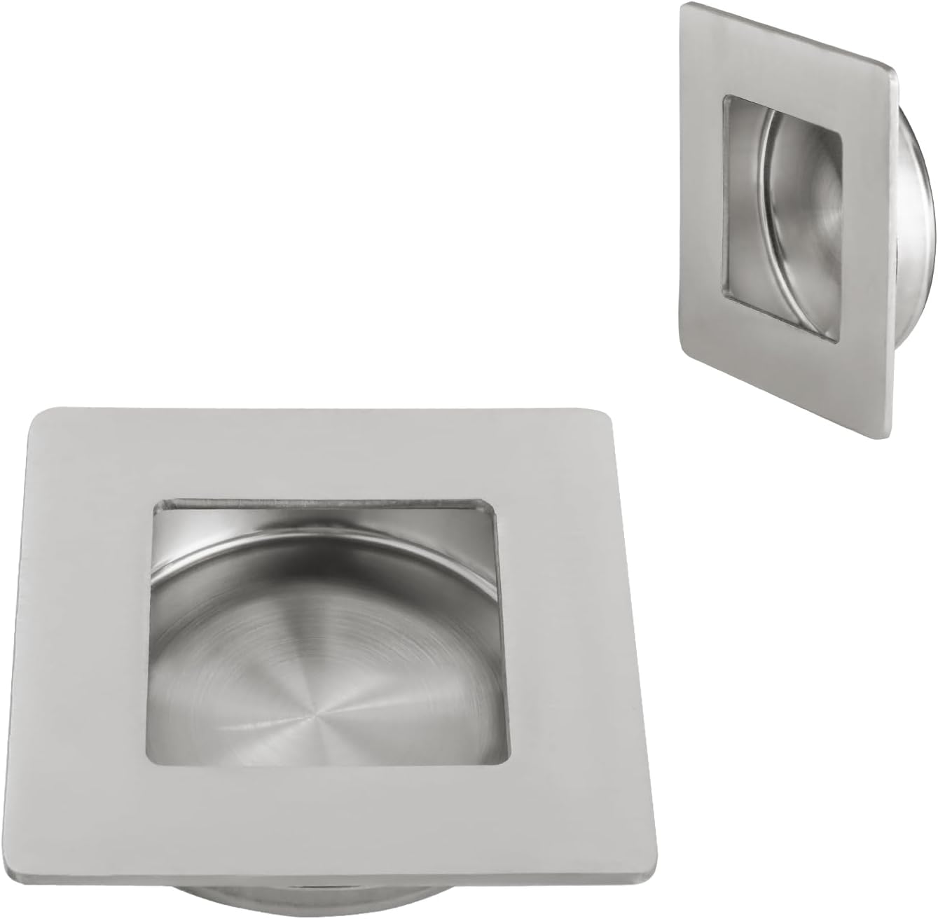 HOMOTEK Square Recessed Sliding Closet Door Finger Pulls, Inner Diameter 2-1/8 Inch(54mm), Flush Handles for Pocket, Barn Door Handles,Drawer pulls(Brushed Stainless Steel, 2 Pack)