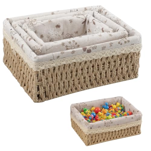 KiKiHong Lot de 3 Panier Rangement Panier Osier Rangement Salle de Bain pour Ranger des Jouets,Table à Langer Télécommandes et des Cosmétiques(Naturel)