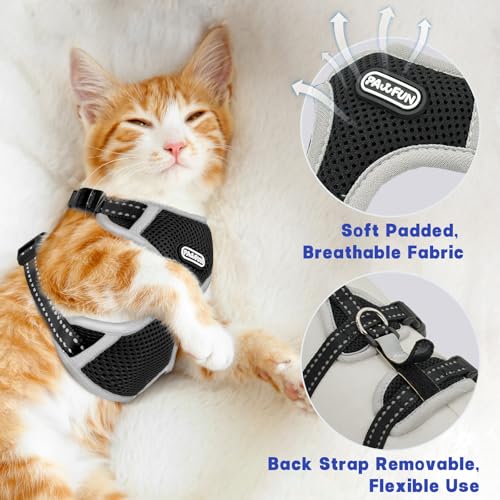Image of Cat Harness for Walking, Escape Proof Cat Harness and Leash Set with Reflective Strip, Adjustable Cat Leash Breathable Soft Vest for Small to Large Cats, BlackGrey, M