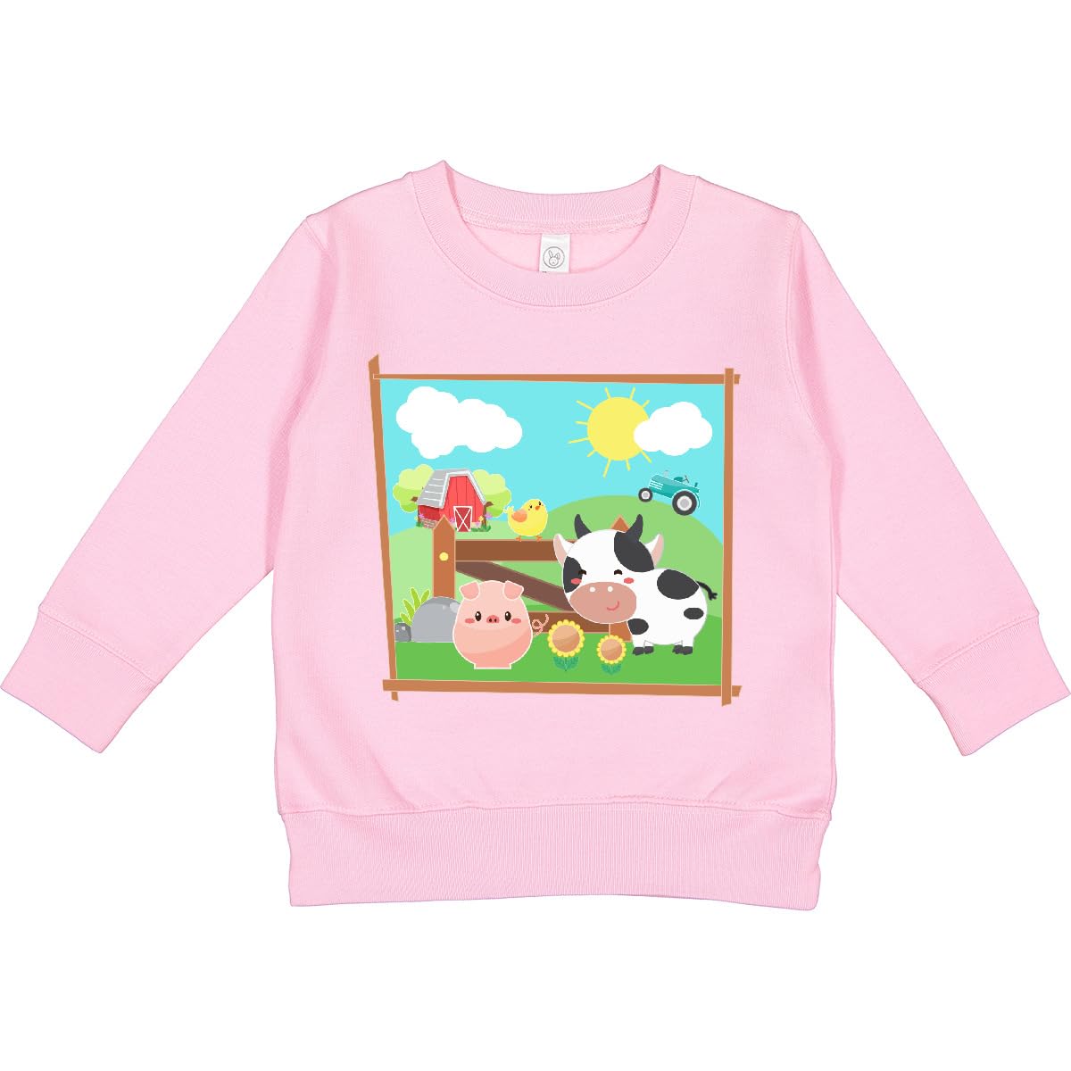 inktastic Farm Animals with Cow, Chick and Pig Toddler Sweatshirt 4T Pink 36503