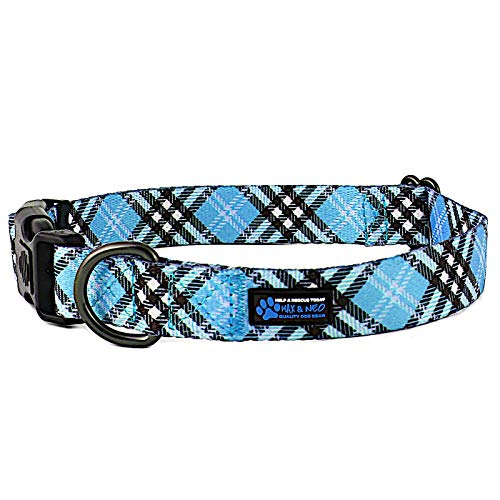Image of Max and Neo Plaid Pattern NEO Dog Collar - We Donate a Collar to a Dog Rescue for Every Collar Sold (Blue, Small)