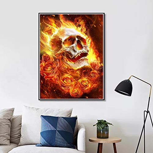 MXJSUA DIY 5D Diamond Painting Full Round Drill Kit Diamond Painting Arts Kits for Adults Gem Arts Painting Rhinestone Picture Art Craft for Home Wall Decor 30x40cm Flame Skull steampunk buy now online