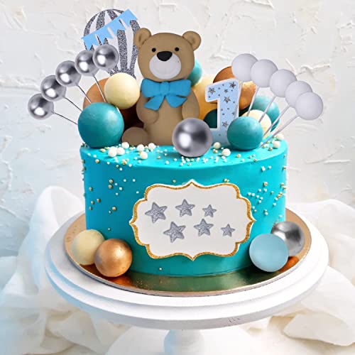 Blingabc Twin Bear Cake Toppers,3D Bear Cake Topper With Balls Clouds Glitter Stars Cake Decoration For Baby Shower Boy Teddy Bear Theme Birthday Party Supplies(49Pcs) #TOP2