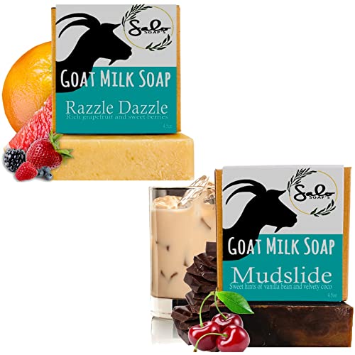 Salo's Goat Milk Soap -Variety 2 Pack, 1 Berry Soap Bar, 1 Sweet Vanilla Soap, Goats Milk Soap For Sensitive Skin, Ph Bar Soap, All Natural Bar Scented Bar Soap For Women, Fun Soap Bars #TOP2
