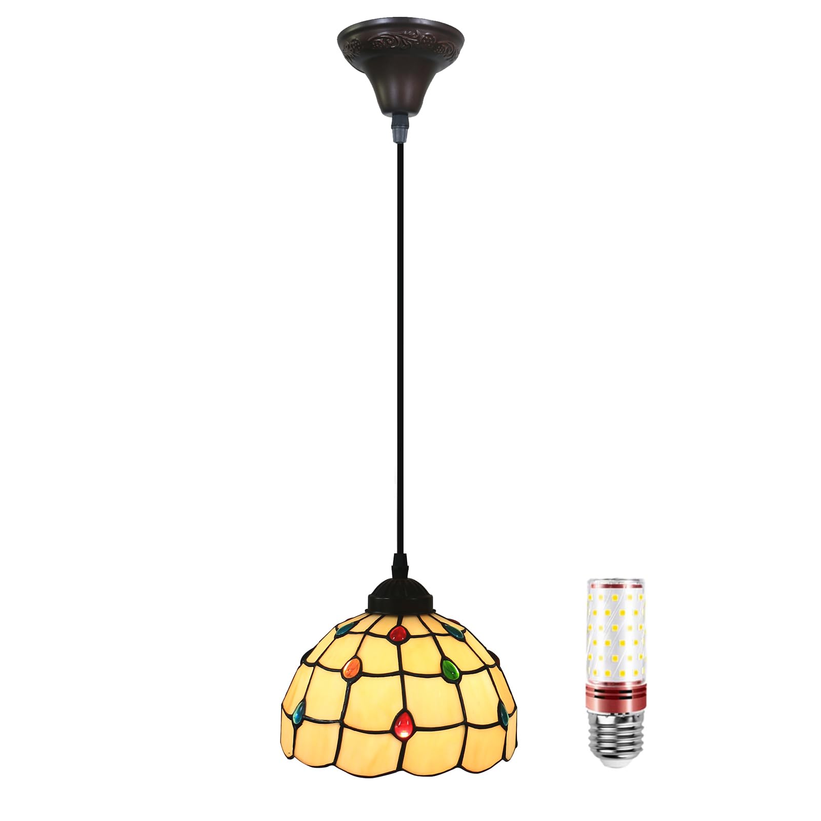 Uziqueif Pendant Light, Pendant Ceiling Light 8", Tiffany Style Hanging Ceiling Lights, Glass Lampshade, LED Kitchen Island Lights, vintage chandelier for Dining Room, Living Room, Height Adjustable,G — image 1