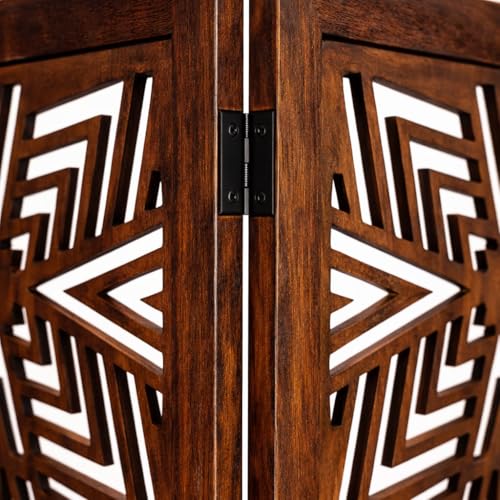 Image of Wooden Room Divider 6 Feet, 4-Panel Folding Wooden Partition for Living Room, Office, Pooja Room, Restaurant, Kitchen & Balcony (2W x 1.82H Meters). (Natural Brown-Lattice Pattern)