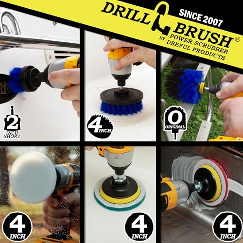 Image of Brush Drill Attachment Kit - Hot Tub Cleaner Brush - Pool Cleaner Brush | Cleaning Supplies - Drillbrush - Drill Brush Pads - Scrub Brush - Power Cleaning Brush - Rotary Drill Brush Cordless Scrubber