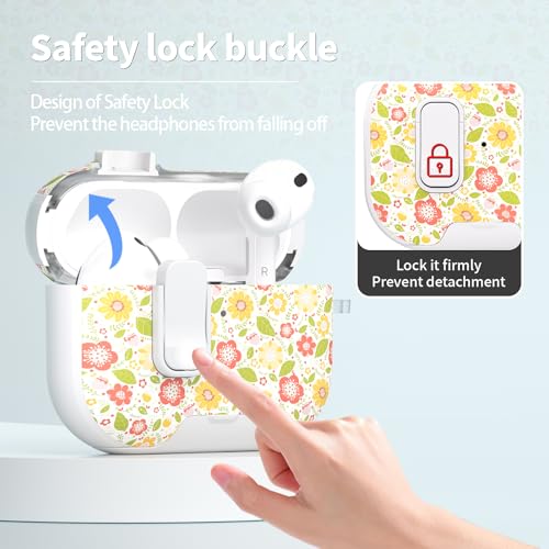 Image of for AirPods Pro 3 Case with Lock & Phone Stand,Cute Floral Pattern Style | PC & TPU Dual Layer Protective Cover with Keychain & Cleaner Pen for Apple AirPod Pro 3rd Generation Women (Rhubarb Petals)