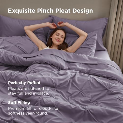 Image of Bedsure California King Comforter Set - Bed in a Bag Cal King Bedding Set 7 PCS, GentleSoft Pintuck Bed Set Gift for Family, All Season Down Alternative Comforter with Sheets, Pillowcases & Shams