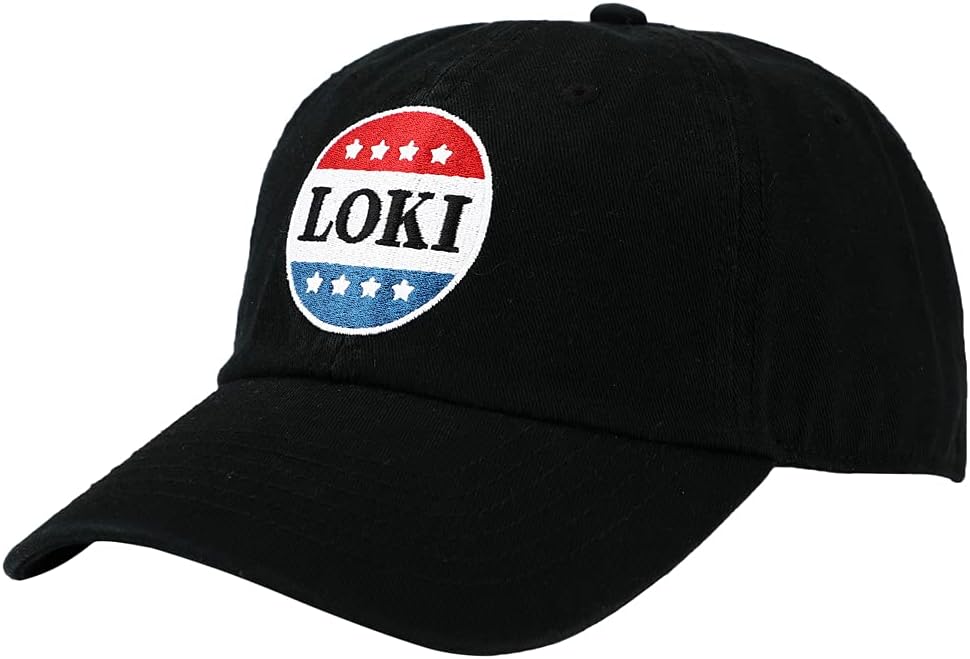 Bioworld Loki Red White and Blue Button Embroidered Black Cotton Twill Hat