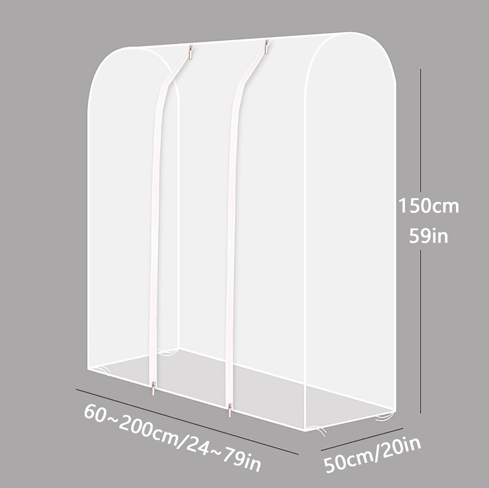 Aufbewahrungstasche for Kleidung mit Reißverschluss(White,160x50x150cm/63x20x59in)