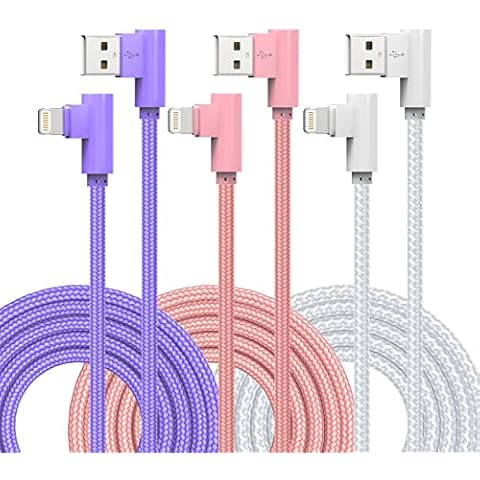 iPhone Charger 10FT 90 Degree Lightning Cable [Apple MFi Certified] 3 Pack Long iPhone Cable Right Angle Nylon Braided iPhone Charging Cord Compatible with iPhone14/13/12/11/XS/X/8/7/iPad(10FT) Cover