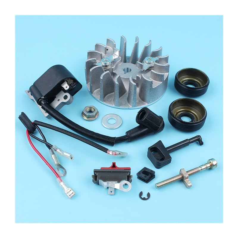 Flywheel Kill Switch Bobina de Encendido tensor de Cadena Sellos de Aceite for HUSQVARNA 137 137E 142 142E Motosierra con Tuercas Palanca de estrangulación