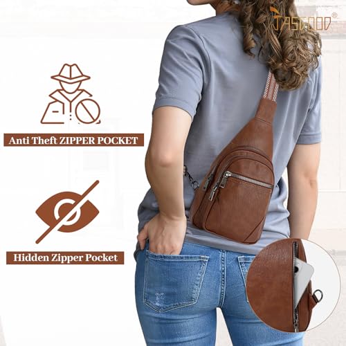 Image of JASGOOD Anti Theft Small Sling Bag for Women Leather Fanny Packs Crossbody Bags Trendy Anti-Theft Sling Purse for Travel