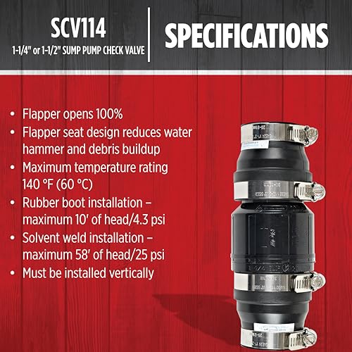Image of Red Lion SCV114 1-1 /4-Inch and 1-1 /2-Inch ABS Vertical Sump Pump Check Valve, Black, 14942901 (Pack of 6)