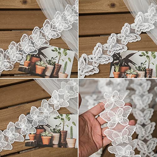 3 Yards Butterfly Embroidered Lace Edge Trim White Organza Pearl Lace Fabric Appliques 2.8" Wide For Sewing, Wedding Decoration, Dress Designing And Crafts Diy #TOP7