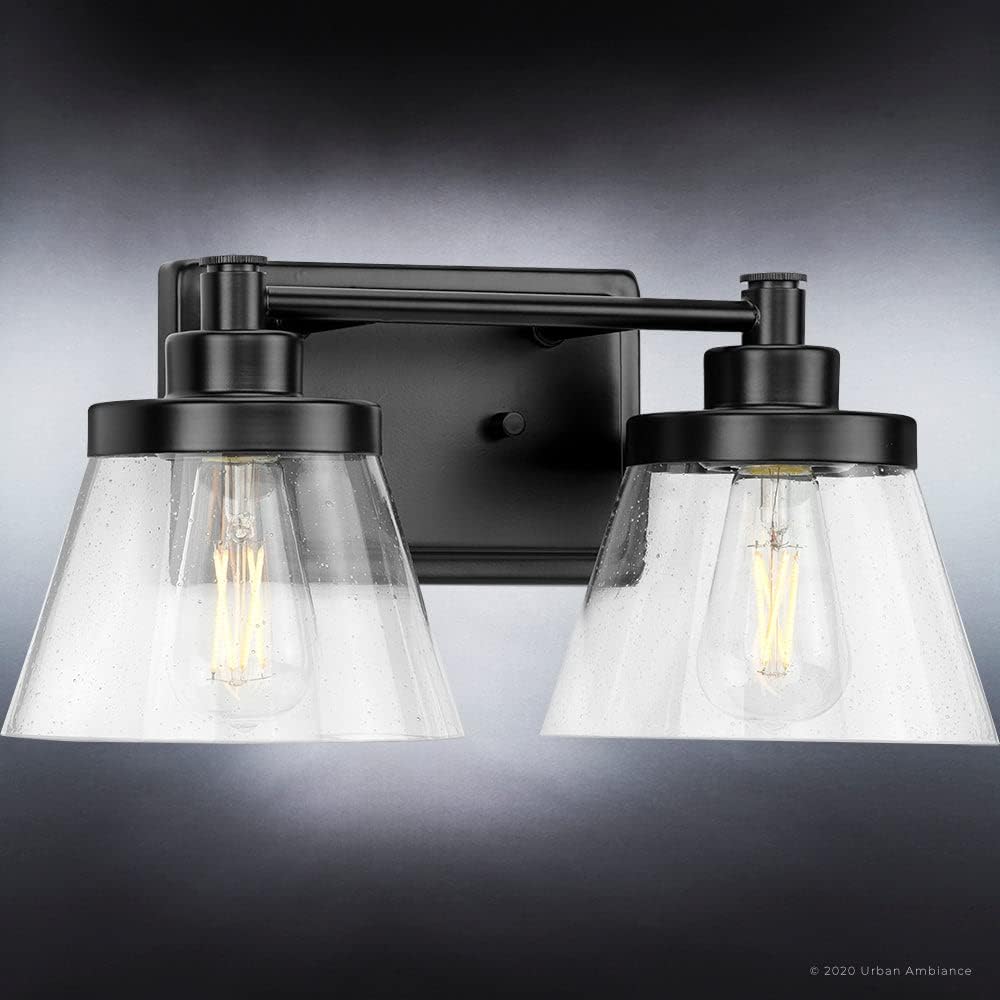 Urban Ambiance Luxury Traditional Bath Light, Medium Size: 7.75''H x 15.5''W, with Modern Farmhouse Style Elements, Midnight Black Finish, UHP3996, Pawtucket Collection