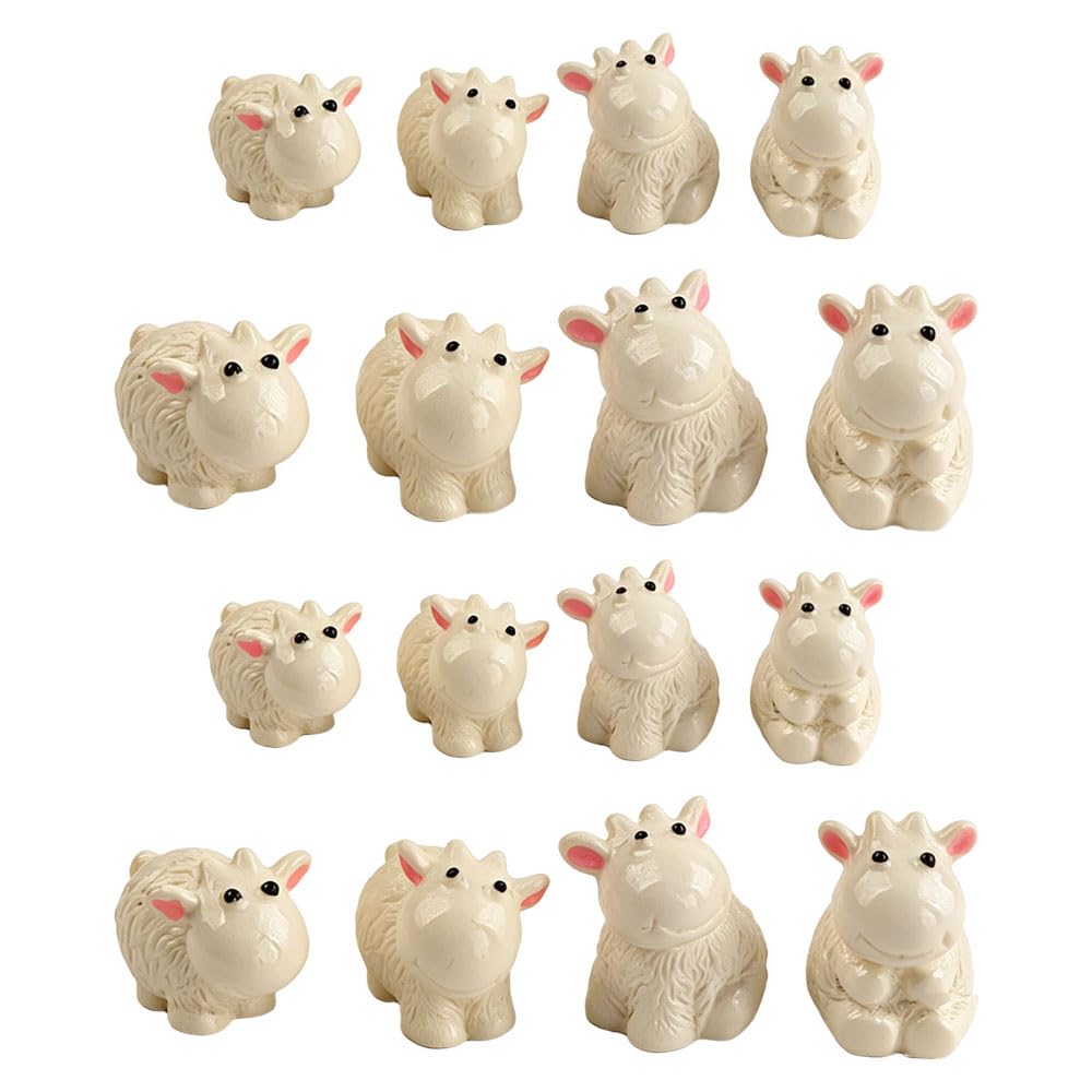 Jehoshaphat Aurichalceous 16Pcs White Resin Sheep Statue 3D Cartoon Animal Figurine For Yard Courtyard Potted Landscape Ornament