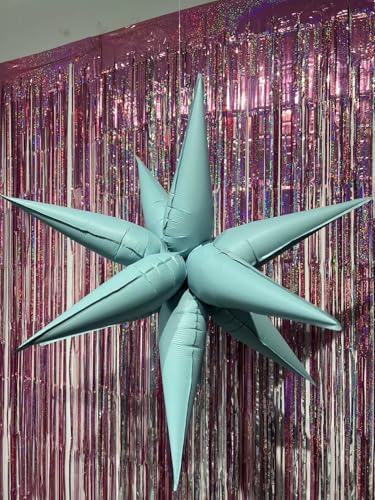 Image of 3pcs 26inch 3D matte blue Explosion Star foil balloon, matte blue Foil Cone Star burst Balloons for Birthday Wedding New Year Party Event