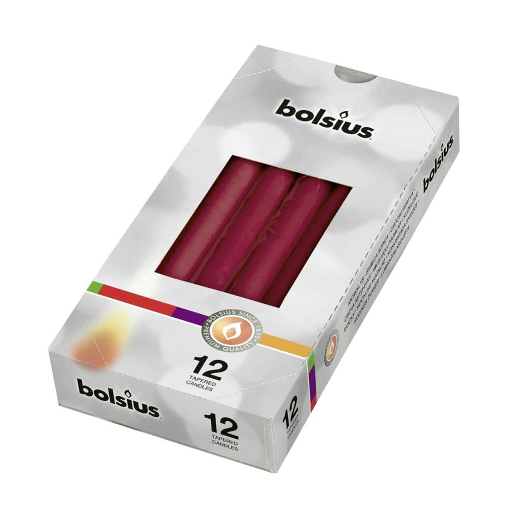 BOLSIUS Wine Red Tapered Candle (Pack of 12)