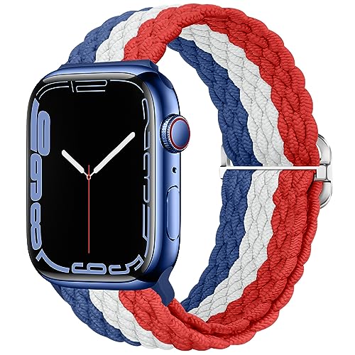 Qimela Stretchy Solo Loop Compatible with Apple Watch Band 49mm 46mm 45mm 44mm 42mm 41mm 40m 38mm for Women Men,Sport Breathable Nylon Braided Wristband for iWatch Series 10 9 8 7 6 SE 5 4 3 Ultra 2 1