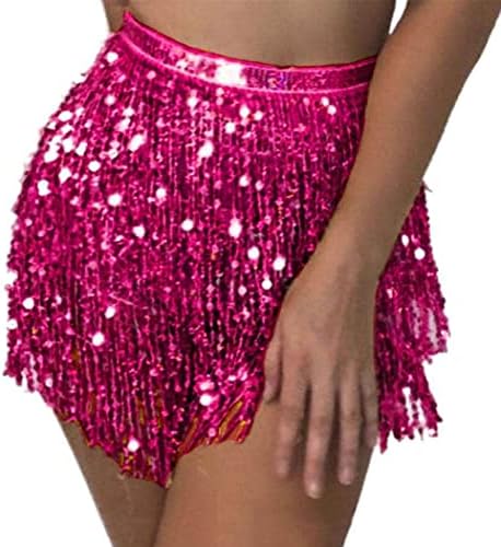 Flovel Womens Belly Dance Skirt Sparkly Sequin Skirts Fringe Hip Scarf Skirt Party Hip Wrap Skirts Rave Costume