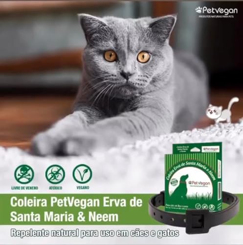 Kit 2un Coleira Repelente Natural para Cães (até 8kg) e Gatos Erva de Santa Maria e Neem