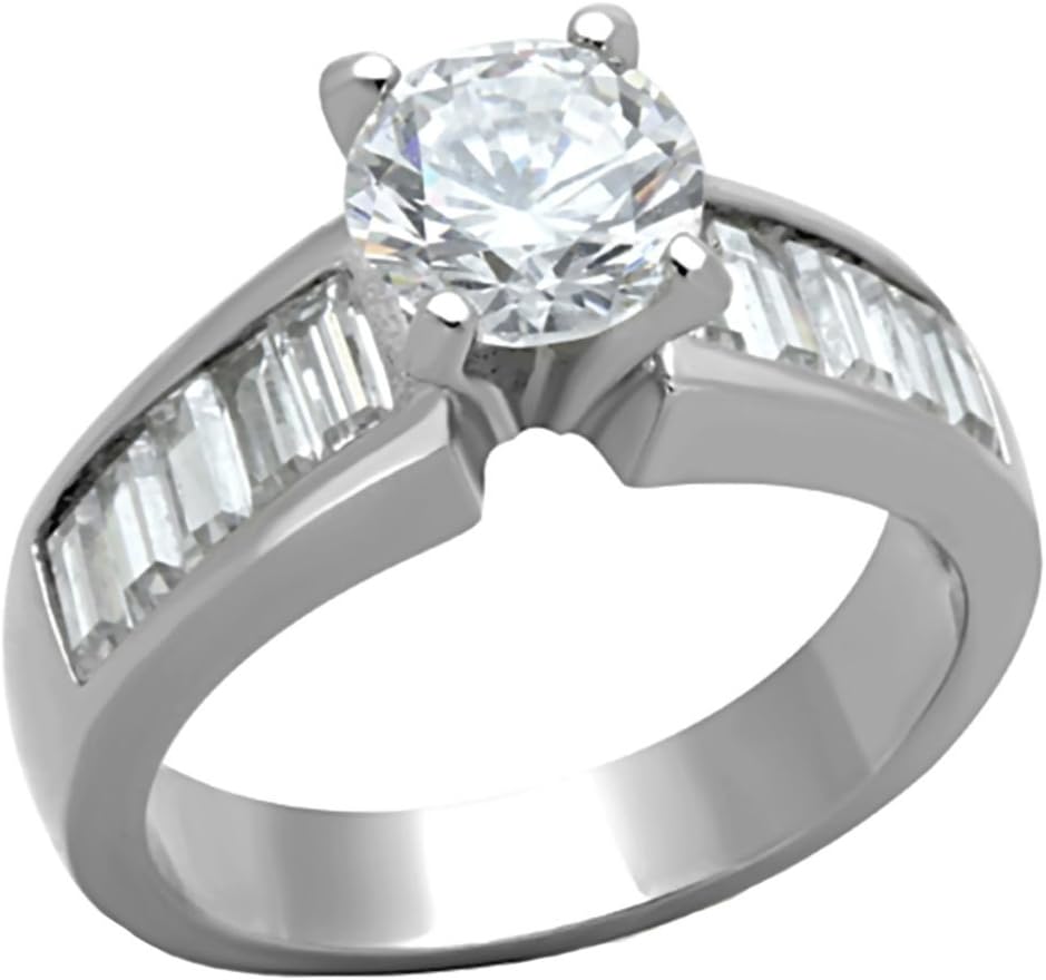 Priscella: 3.25ct Brilliant-Cut Ice on Fire CZ Accented Engagement Ring 316 Steel, 3258A