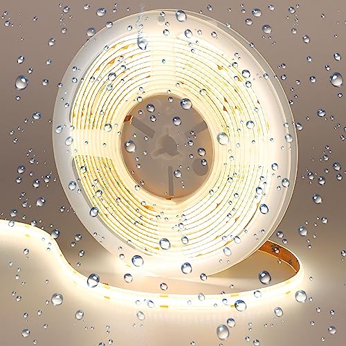 GOMING DC 12V COB LED Strip Light Natural White 4000K IP65 Waterproof 16.4ft(5M) 1560LEDs CRI 93+ Uniform Glow Flexible LED Tape Lights for DIY Bedroom Kitchen Home Decor(No Power Supply)