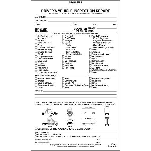 🔥 Crazy Deals Detailed Driver's Vehicle Inspection Report with Tractor-Trailer Illustrations 10-pk. - Book Format, 2-Ply Carbonless, 5.5 x 9.25, 31 Sets of Forms Per DVIR Book - J. J. Keller & Associates Exclusive Discount 70% Price Detailed Driver's Vehicle Inspection Report with Tractor-Trailer Illustrations 10-pk. - Book Format, 2-Ply Carbonless, 5.5 x 9.25, 31 Sets of Forms Per DVIR Book - J. J. Keller & Associates
