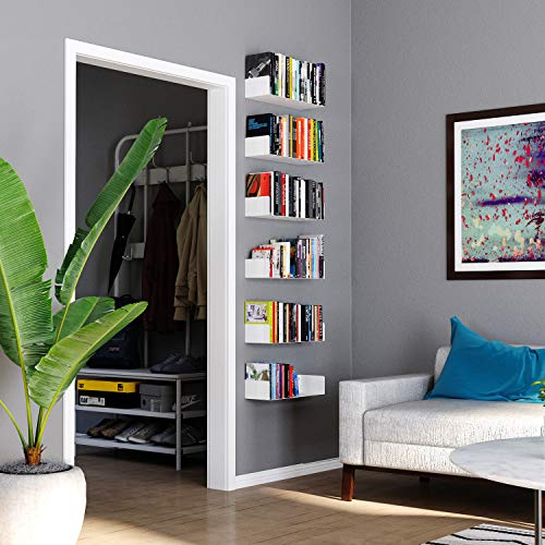 Image of Wallniture Bali White U Shape Floating Shelves for Wall, CD DVD Storage Shelves and Metal Bookshelf Set of 6