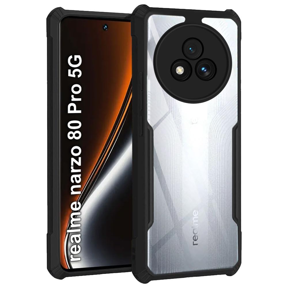 ShockProof Crystal Clear Back Cover Case for Realme Narzo 80 Pro 5G | 360 Degree Protection | Protective Design | Transparent Back Cover for Realme Narzo 80 Pro 5G (PC & TPU, Black Bumper)
