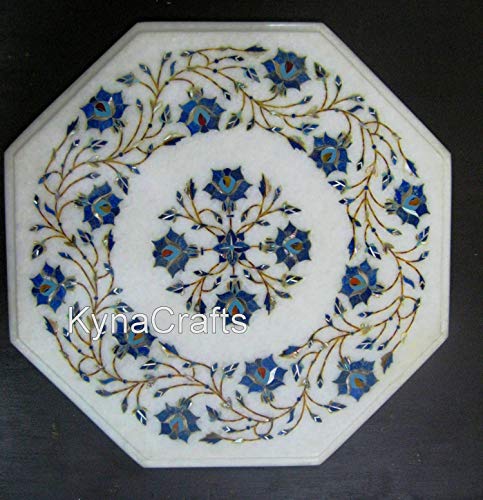 14 Inches White Stone Inlay Table Top | Hand Crafted Coffee Table with