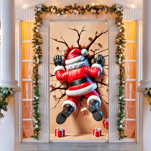 Image of BlissYard Christmas Door Cover Santa Wall Crash 35x71 Inch Polyester