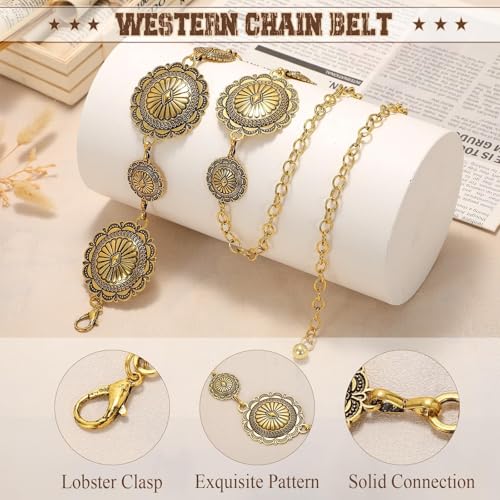 Image of WHIPPY Western Metal Concho Belt for Women Vintage Cowgirl Boho Turquoise Chain Belts for Dresses Jeans
