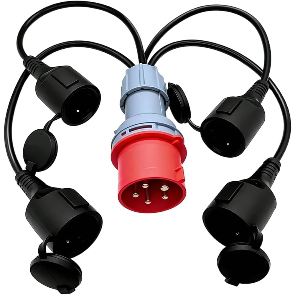 Jnchdghwa As Shown High Current Distributor Cee Adapter, 32 A To 16 A Conversion, 415 V Plug To 4 X 240 V, Ip44 Standard