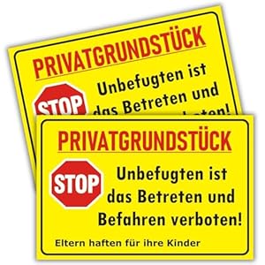 2 Stück – Privatgrundstück Schilder – (30×20 cm – 3 mm Kunststoff) – Betreten und Befahren verboten – Schild Privatgrundstück – Privatweg – Zutritt verboten – Durchgang Privat – Betreten Verboten