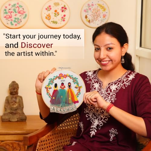 Image of picknMAKE Wedding Embroidery Kit for Beginners- DIY 3D Embroidery Hoop Art Featuring Bride & Sisters, Personalized Wedding Keepsake with Year Embroidery, Handmade Craft Kit for Gifting