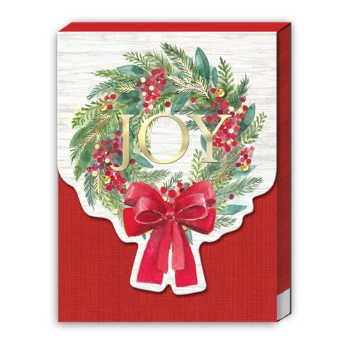 Image of Punch Studio Pocket Note Pads - 75-Sheet Heartland Christmas Notepad with Fold-Over Cover & Magnet Closure, 3 inch x 4 inch, Joy Wreath