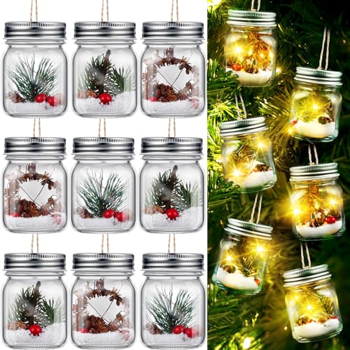 MTLEE 15 Sets Christmas Glass Bottle Ornaments Clear Jar Ornaments DIY Fillable Glass Jars with Christmas Kit for Crafting DIY Home Farmhouse Rustic Tree Decorations