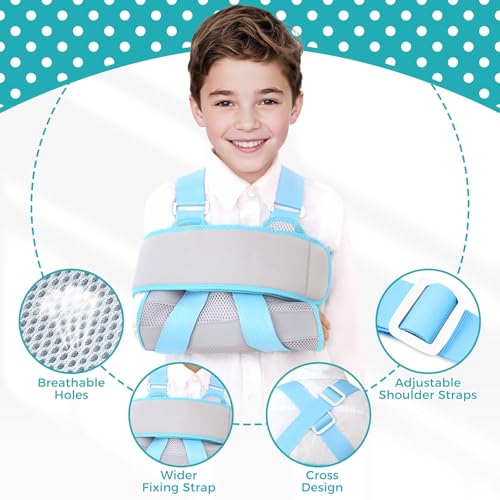 Kids Upper Extremity Sling, Breathable & Comfort Arm Sling Shoulder Immobilizer，Adjustable Arm Sling for Elbow Injury(Grey,XS)