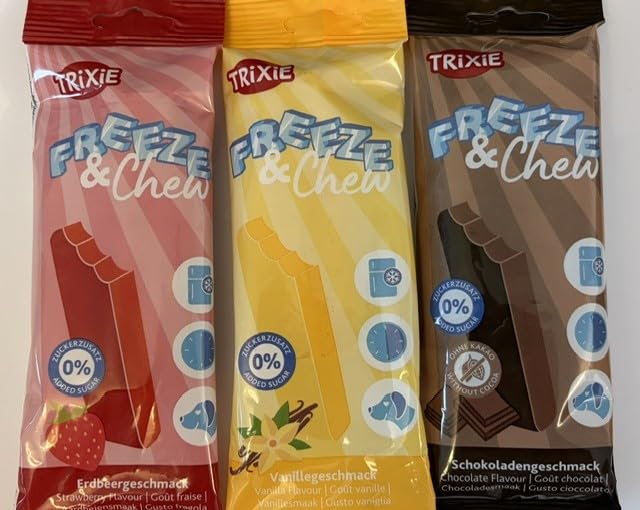 Cooling Dog Treats - Freeze and Chew Dog Treats Variety Pack (3 x 65g Bars) - Strawberry/Vanilla/Chocolate READY TO FREEZE AT HOME!