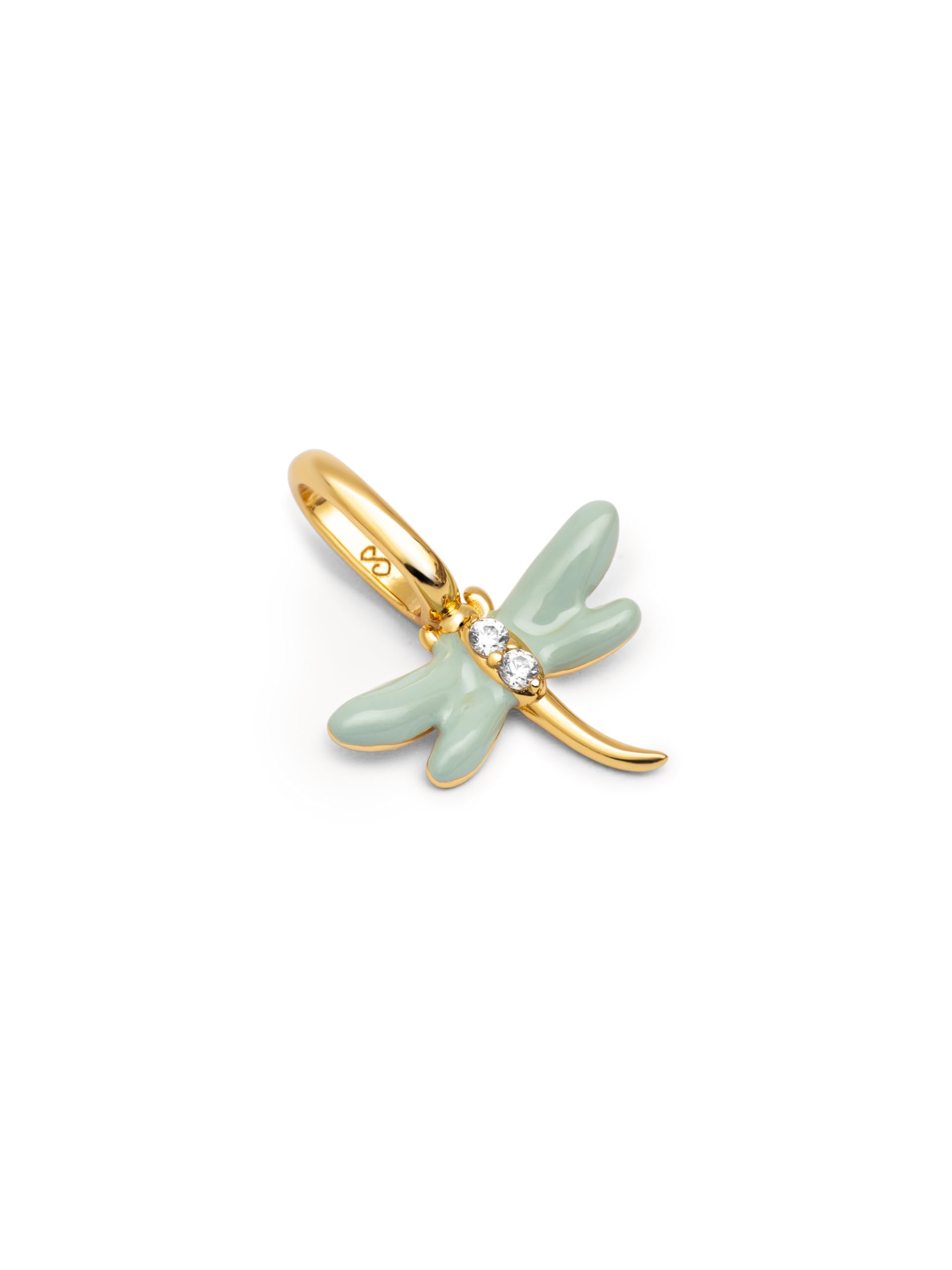 SINGULARU - Charm Libélula. Plata de Ley 925 con acabado en Baño de Oro de 18kt. Colgante con Motivo Libélula y Detalles en Circonita y Esmalte. Cierre Asa. Joyas para Mujer