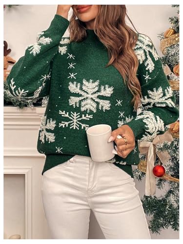 MakeMeChic Women's Graphic Print Sweater Long Sleeve Mock Neck Drop Shoulder Knit Top3