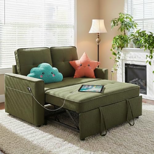 QSQG Sleeper Sofa Bed, 53‘’ Convertible Pull Out Couch USB