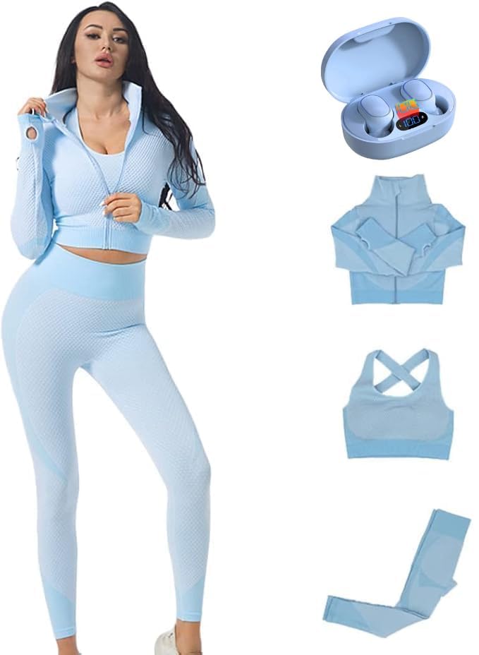 3 Piece Workout Sets for Women Seamless Workout Sets with Jacket Sports Bra High-Waisted Leggings Womens Gym Set