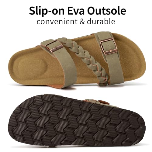 Image of HARENCE Flat Sandals for Women 2026 Comfort Cork Footbed with Adjustable Buckle Summer Slides for Women for Vacation Walking