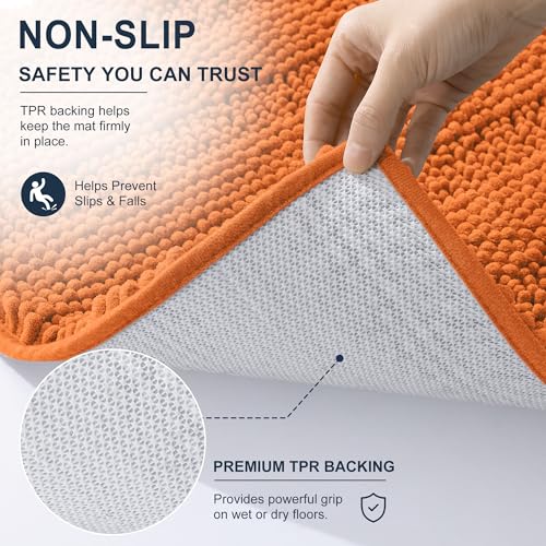 Image of Smiry Thick Chenille Bathroom Runner Rugs 44x24, Extra Absorbent Striped Bath Mat, Machine Washable, Rubber Backing, Long Bath Rugs for Bathroom, Tub & Shower, Home Decor Accessories, Clay